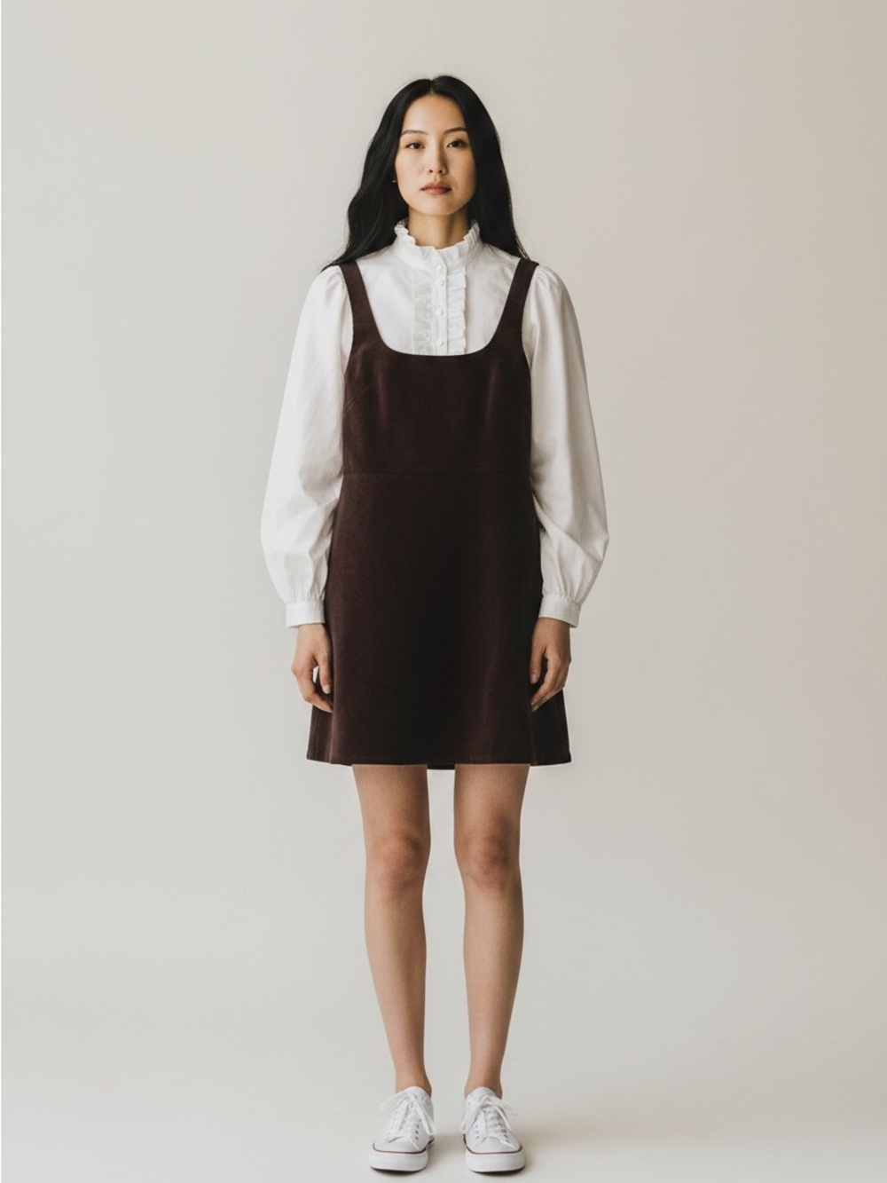 ✨& Other Stories corduroy mini shirt dress in brown and white✨